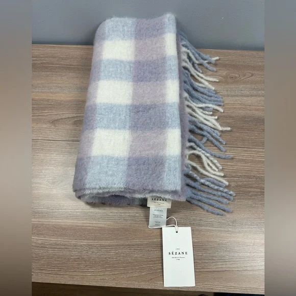 NWT Sezane Louise Scarf, Lilac and Vintage Blue - Picture 4 of 9